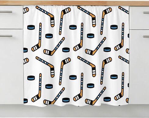 Ice Hockey Cabinet Curtains for Kitchen Sports Themes Black Hockey Athletics Modern Art Sink Skirt for Bathroom, Under Sink Curtain for Compact Vanity, 28" W x 35" L in Kuwait
