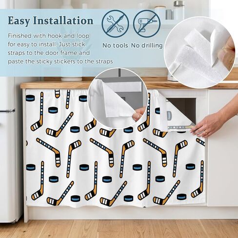 Ice Hockey Cabinet Curtains for Kitchen Sports Themes Black Hockey Athletics Modern Art Sink Skirt for Bathroom, Under Sink Curtain for Compact Vanity, 28" W x 35" L in Kuwait