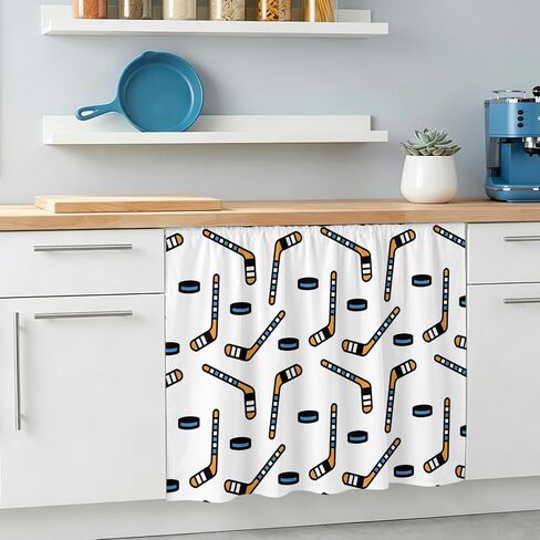 Ice Hockey Cabinet Curtains for Kitchen Sports Themes Black Hockey Athletics Modern Art Sink Skirt for Bathroom, Under Sink Curtain for Compact Vanity, 28" W x 35" L in Kuwait