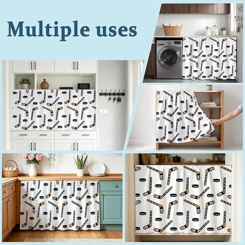 Ice Hockey Cabinet Curtains for Kitchen Sports Themes Black Hockey Athletics Modern Art Sink Skirt for Bathroom, Under Sink Curtain for Compact Vanity, 28" W x 35" L in Kuwait