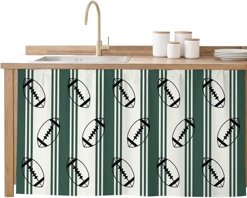 Classic Sports Athletic Football Cabinet Curtain Privacy Closet Curtain,Geometric Green Stripes Self-Adhesive Sink Skirt Under Desk Short Curtains Cabinet Drape for Home Kitchen Bathroom,32"W x 55"L in Kuwait