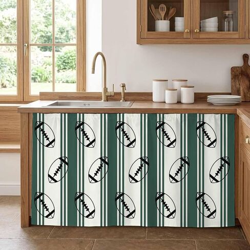 Classic Sports Athletic Football Cabinet Curtain Privacy Closet Curtain,Geometric Green Stripes Self-Adhesive Sink Skirt Under Desk Short Curtains Cabinet Drape for Home Kitchen Bathroom,32"W x 55"L in Kuwait