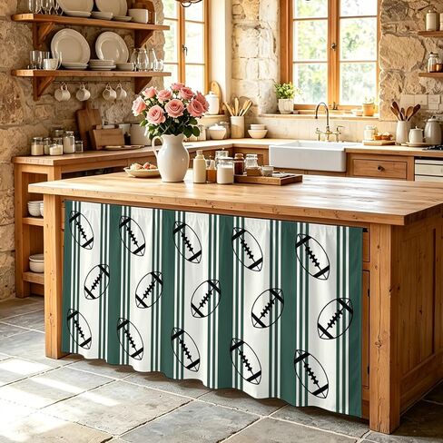 Classic Sports Athletic Football Cabinet Curtain Privacy Closet Curtain,Geometric Green Stripes Self-Adhesive Sink Skirt Under Desk Short Curtains Cabinet Drape for Home Kitchen Bathroom,32"W x 55"L in Kuwait