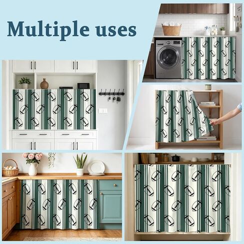 Classic Sports Athletic Football Cabinet Curtain Privacy Closet Curtain,Geometric Green Stripes Self-Adhesive Sink Skirt Under Desk Short Curtains Cabinet Drape for Home Kitchen Bathroom,32"W x 55"L in Kuwait