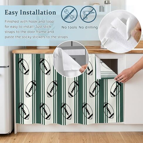 Classic Sports Athletic Football Cabinet Curtain Privacy Closet Curtain,Geometric Green Stripes Self-Adhesive Sink Skirt Under Desk Short Curtains Cabinet Drape for Home Kitchen Bathroom,32"W x 55"L in Kuwait
