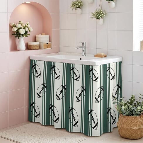 Classic Sports Athletic Football Cabinet Curtain Privacy Closet Curtain,Geometric Green Stripes Self-Adhesive Sink Skirt Under Desk Short Curtains Cabinet Drape for Home Kitchen Bathroom,32"W x 55"L in Kuwait