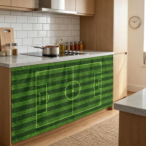 Kitchen Cabinet Curtains Green Football Field Sink Skirt for Bathroom Modern Balls Sport Games Match Dishwasher Curtain Cover Under Desk Curtain Skirt Privacy Drape for Classroom Laundry Room 28"x51" in Kuwait