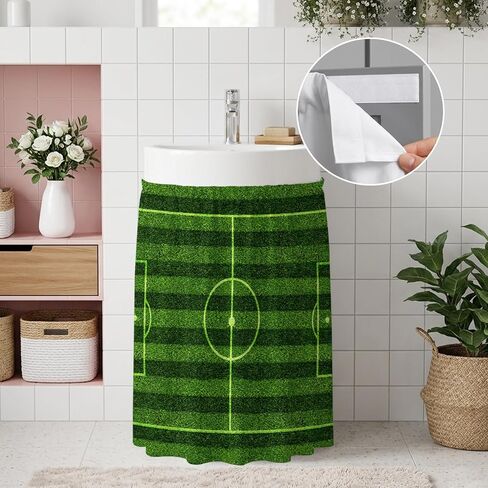Kitchen Cabinet Curtains Green Football Field Sink Skirt for Bathroom Modern Balls Sport Games Match Dishwasher Curtain Cover Under Desk Curtain Skirt Privacy Drape for Classroom Laundry Room 28"x51" in Kuwait