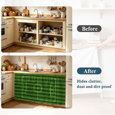 Kitchen Cabinet Curtains Green Football Field Sink Skirt for Bathroom Modern Balls Sport Games Match Dishwasher Curtain Cover Under Desk Curtain Skirt Privacy Drape for Classroom Laundry Room 28"x51" in Kuwait