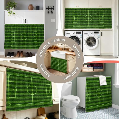 Kitchen Cabinet Curtains Green Football Field Sink Skirt for Bathroom Modern Balls Sport Games Match Dishwasher Curtain Cover Under Desk Curtain Skirt Privacy Drape for Classroom Laundry Room 28"x51" in Kuwait