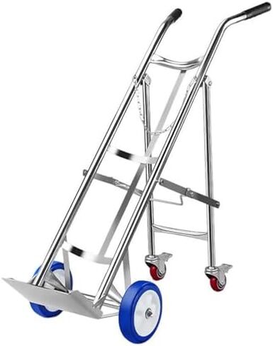 304 Stainless Steel Mobile Gas Cylinder Storage Rack, Foldable Cylinder Cart with Wheels & Handle for Factory, Hospital, Home - Durable & Portable Gas Cylinder Holder in Kuwait