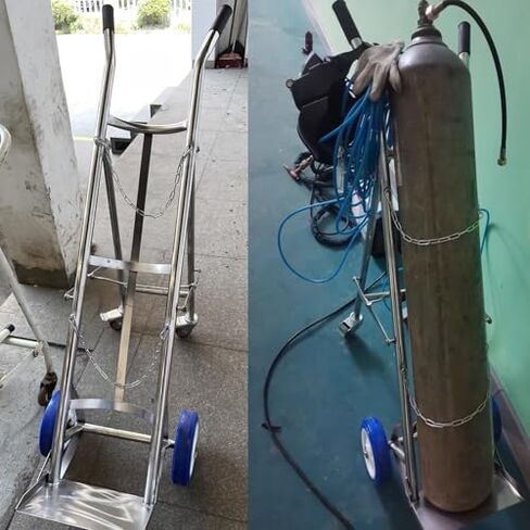 304 Stainless Steel Mobile Gas Cylinder Storage Rack, Foldable Cylinder Cart with Wheels & Handle for Factory, Hospital, Home - Durable & Portable Gas Cylinder Holder in Kuwait
