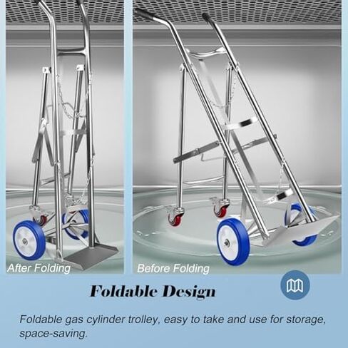 304 Stainless Steel Mobile Gas Cylinder Storage Rack, Foldable Cylinder Cart with Wheels & Handle for Factory, Hospital, Home - Durable & Portable Gas Cylinder Holder in Kuwait