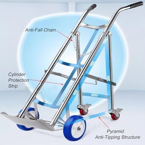 304 Stainless Steel Mobile Gas Cylinder Storage Rack, Foldable Cylinder Cart with Wheels & Handle for Factory, Hospital, Home - Durable & Portable Gas Cylinder Holder in Kuwait