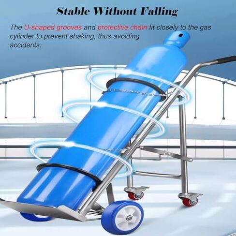 304 Stainless Steel Mobile Gas Cylinder Storage Rack, Foldable Cylinder Cart with Wheels & Handle for Factory, Hospital, Home - Durable & Portable Gas Cylinder Holder in Kuwait