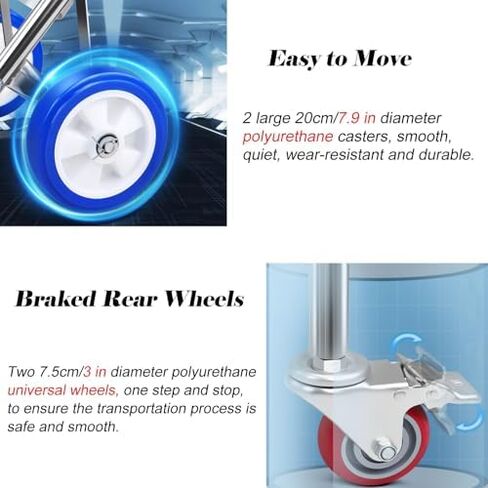 304 Stainless Steel Mobile Gas Cylinder Storage Rack, Foldable Cylinder Cart with Wheels & Handle for Factory, Hospital, Home - Durable & Portable Gas Cylinder Holder in Kuwait