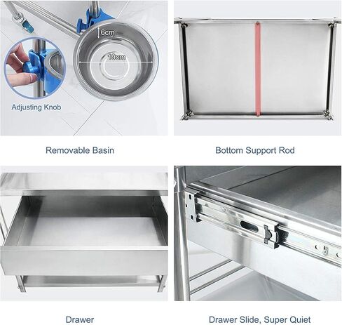 Stainless Steel 3-Tier Utility Cart with Drawers - Multi-Functional Storage Trolley for Kitchen, Hotel, Restaurant, and Care Home Use in Kuwait
