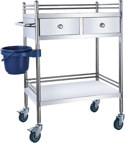 Movable Hand Trucks Lab Serving Cart,Lab Cart,Mobile Trolley,Stainless Steel Rolling Cart Two-Story Lab Cart with Two Drawers,with Universal Wheel,for Lab Equipment,Max L, in Kuwait