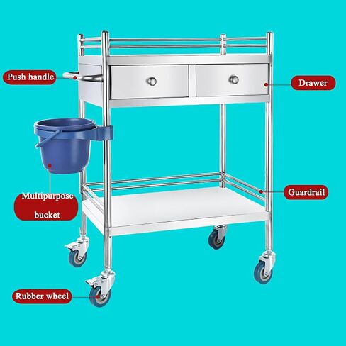 Movable Hand Trucks Lab Serving Cart,Lab Cart,Mobile Trolley,Stainless Steel Rolling Cart Two-Story Lab Cart with Two Drawers,with Universal Wheel,for Lab Equipment,Max L, in Kuwait