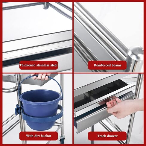 Movable Hand Trucks Lab Serving Cart,Lab Cart,Mobile Trolley,Stainless Steel Rolling Cart Two-Story Lab Cart with Two Drawers,with Universal Wheel,for Lab Equipment,Max L, in Kuwait