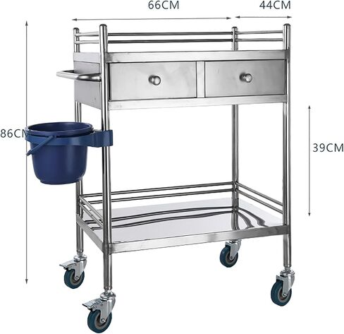Movable Hand Trucks Lab Serving Cart,Lab Cart,Mobile Trolley,Stainless Steel Rolling Cart Two-Story Lab Cart with Two Drawers,with Universal Wheel,for Lab Equipment,Max L, in Kuwait