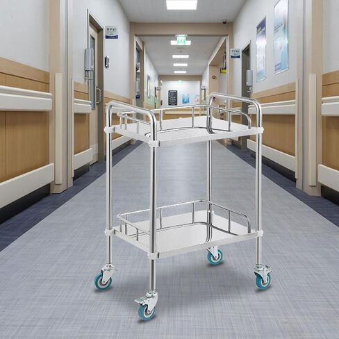 Stainless Steel Rolling Cart with Lockable Wheels, 2 Shelf Lab Cart for in Kuwait