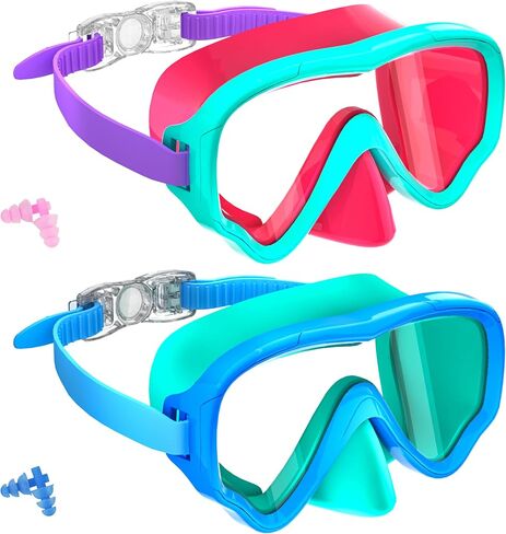 Kids Swim Mask 2Pack, Kids Diving Mask Waterproof Fog-Proof UV-Protective Kids Swimming Goggles with Nose Shield, Leak-Proof, shatterproof Lenses in Kuwait