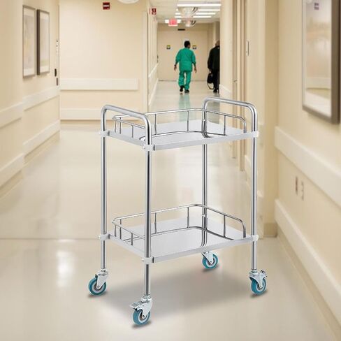 Stainless Steel Rolling Cart with Lockable Wheels, 2 Shelf Lab Cart for in Kuwait