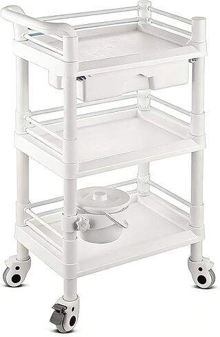 Medical Mobile Trolley Cart, 3 Tiers Beauty Salon Rolling Trolley with 4 Slient Wheels and Drawer, Salon Roller Trolley Beauty Instrument, Lab Cart for Hospital Dental Clinic Lab,White in Kuwait
