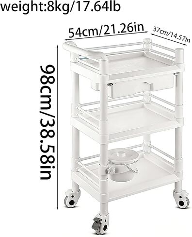Medical Mobile Trolley Cart, 3 Tiers Beauty Salon Rolling Trolley with 4 Slient Wheels and Drawer, Salon Roller Trolley Beauty Instrument, Lab Cart for Hospital Dental Clinic Lab,White in Kuwait