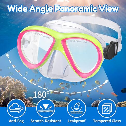 Swim Goggles with Nose Cover for Kids Youth 5-15 | Anti-Fog Anti-UV, No Leaking, Tempered Glass Lens, 180° Wide View, Includes Mesh Bag in Kuwait