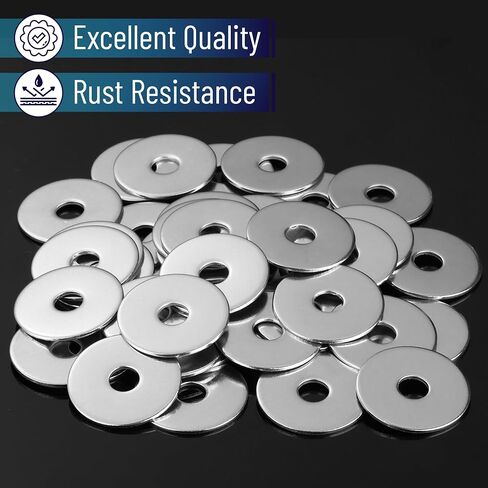 Bates- Fender Washers, 1/4" ID x 1" OD, 50 pcs, Stainless Steel, SAE Flat Washers for Machinery Repair, Outdoor Projects in Kuwait