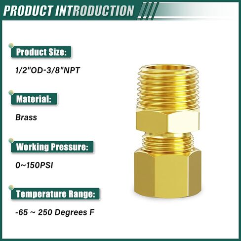 6 قطعة موصل اتحاد ضغط النحاس ، 1/2 "OD x 3/8" NPT وصلة أنابيب ذكر للنفط/المياه/الغاز in Kuwait