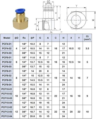 PCF OD 4 مللي متر 6 مللي متر 8 مللي متر 10 مللي متر 12 مللي متر موضوع 1/8 ''1/4'' 3/8 ''1/2'' تركيب هوائي موصلات الهواء أنثى تركيبات مستقيمة (PCF6-01) in Kuwait
