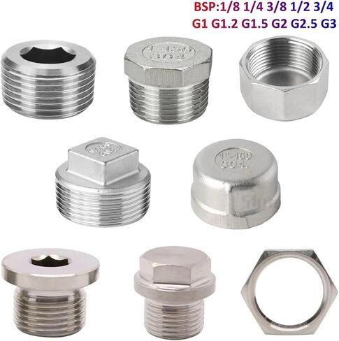 1/5/10 قطعة 1/8 "1/4" 3/8 "1/2" 3/4 "1" ذكر غاطسة شفة سداسية غطاء نهاية مربع 304 تركيب أنابيب الفولاذ المقاوم للصدأ (أنثى، 10PCS_3L8 BSP) in Kuwait