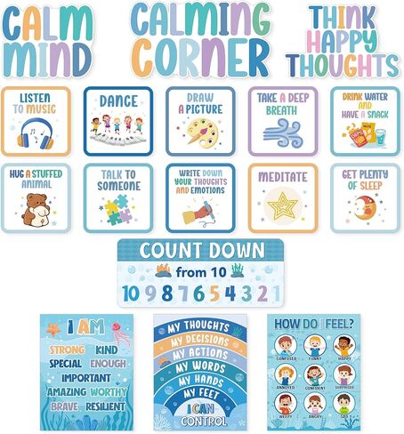 Yewfold Pastel تهدئة أسفل Bulletin Board Poard Set Classroom Feel Poster Health Holding Corner Sign for Elementary Middle School Decor (Pastel) in Kuwait