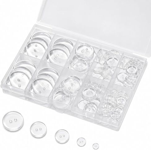 Lilaly 100 pcs 2 Holes Buttons for Crafts, Mixed Sewing Button, 5 Sizes of Round Mixed Buttons Suitable for for Crafts, Coats, Shirts, Pants, Shorts and More(Clear) in Saudi Arabia
