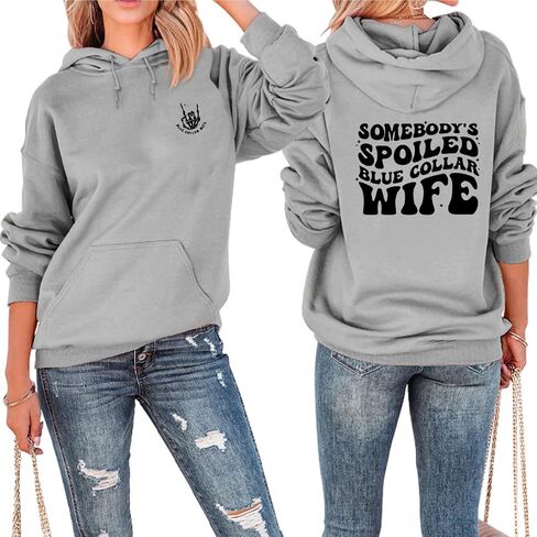 Wife Hooded Sweatshirt for Women Somebody's Spoiled Blue Collar Wife Hoodies Funny Wife Life Graphic Long Sleeve Tops in Kuwait