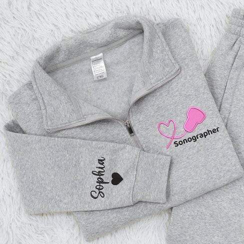 Personalized Embroidered Sonographer Quarter Zip Sweatshirt, Custom Sonographer Shirts for Women, Ultrasound Terch RDMS Sweater Sweater, Ultrasound Technician Ultrasonographer Office Gifts in Kuwait