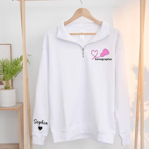 Personalized Embroidered Sonographer Quarter Zip Sweatshirt, Custom Sonographer Shirts for Women, Ultrasound Terch RDMS Sweater Sweater, Ultrasound Technician Ultrasonographer Office Gifts in Kuwait