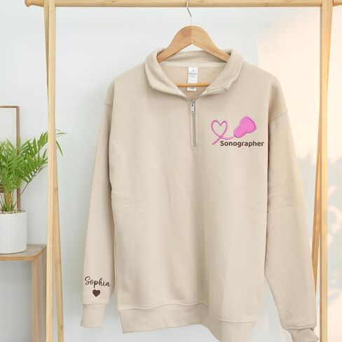Personalized Embroidered Sonographer Quarter Zip Sweatshirt, Custom Sonographer Shirts for Women, Ultrasound Terch RDMS Sweater Sweater, Ultrasound Technician Ultrasonographer Office Gifts in Kuwait