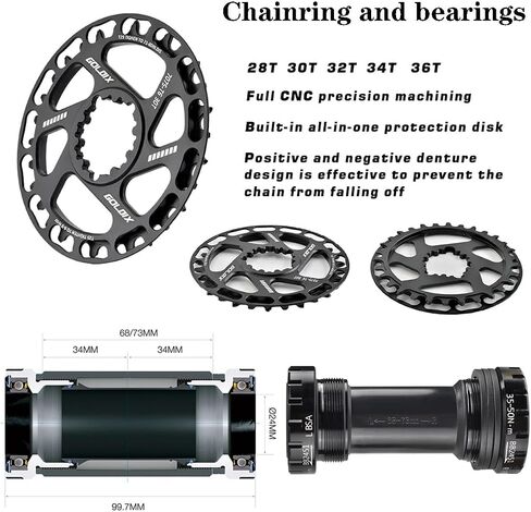 GOLDIX Cranksets 160mm Hollow Integrated Crankarms 28/30/32/34/36T Chainring Aluminum Alloy Crankset for 7-12 Speed Children's Folding Bicycle with Bearing (Color : 28T, Size : 140mm) in Kuwait