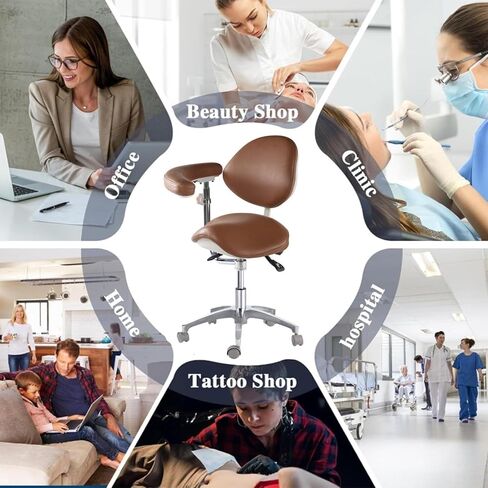 Ergonomic Saddle Chair with Armrest – PU Leather Swivel Stool for Clinics, Tattoo Studios, Home & Labs – Adjustable Height, 330.6 lbs Capacity in Kuwait