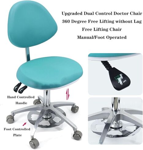 Dental Assistant Chair with Foot Control - 360° Swivel PU Leather Doctor's Stool for Clinics, Labs, Dental Offices, Adjustable Height in Saudi Arabia