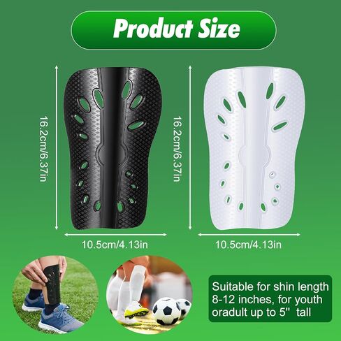 2 Pairs Soccer Shin Guards, Breathable Shin Pads for Man and Women, 4.1x6.4 Inch Football Shin-Guards for Adults, Lightweight Football Equipment for Training, Match, Outdoor Activities (Black, White) in Kuwait