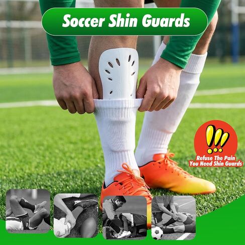 2 Pairs Soccer Shin Guards, Breathable Shin Pads for Man and Women, 4.1x6.4 Inch Football Shin-Guards for Adults, Lightweight Football Equipment for Training, Match, Outdoor Activities (Black, White) in Kuwait