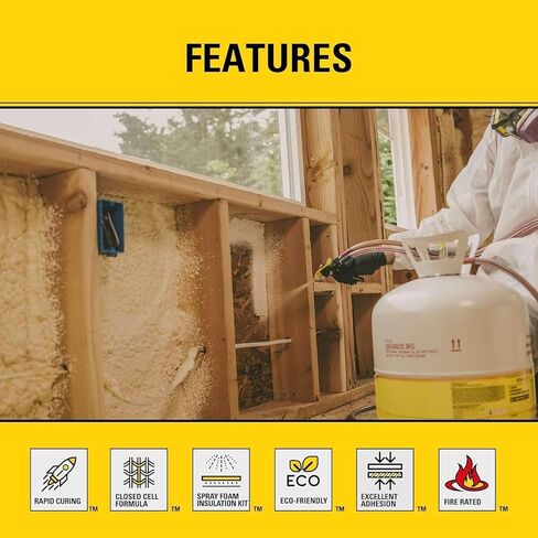 STANLEY F 994C Supercoat Canister Spray Foam Insulation Kit (600 Board Feet) - Class A Fire Rated Closed Cell Two Component Foam Sealant - 15 ft Hose, Gun, & Safety Gear Included in Kuwait