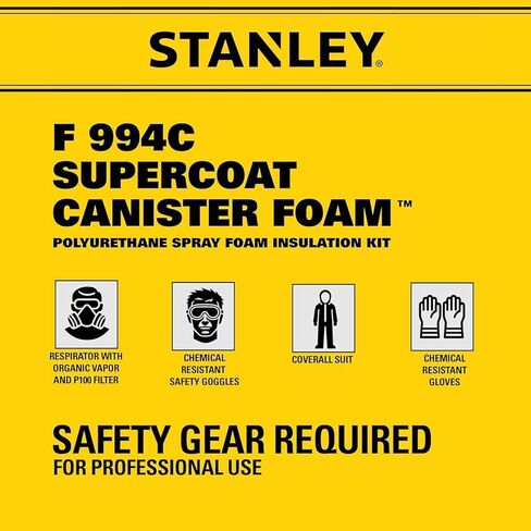 STANLEY F 994C Supercoat Canister Spray Foam Insulation Kit (600 Board Feet) - Class A Fire Rated Closed Cell Two Component Foam Sealant - 15 ft Hose, Gun, & Safety Gear Included in Kuwait