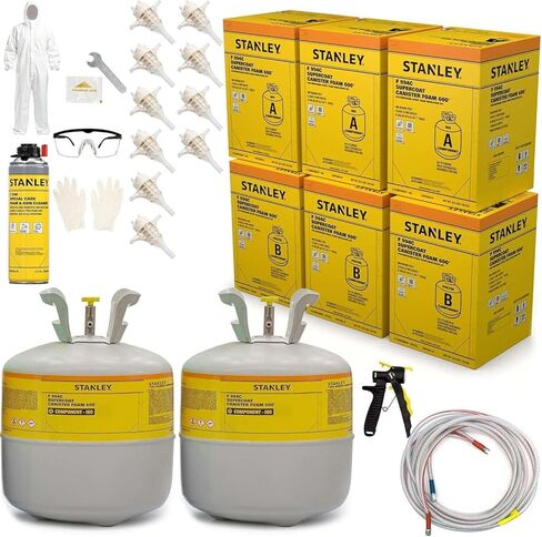 STANLEY F 994C Supercoat Canister Spray Foam Insulation Kit (600 Board Feet) - Class A Fire Rated Closed Cell Two Component Foam Sealant - 15 ft Hose, Gun, & Safety Gear Included in Kuwait