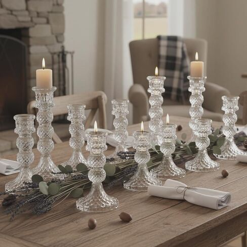 MUMUFY 6 Pack Glass Taper Candle Holders Clear Candlestick Holder FIT 0.8 inch Candles 4 '' 5 '' 6 '' 8 '' Tall Crystal Contensiative Candlestick Stand Party for table wedding inting (Vintage) in Kuwait